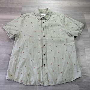 Katin Shirt Mens Large Green Floral Cotton Linen Short Sleeve Button Up Casual